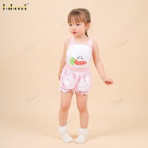 OEM ODM - Mono de Verano de Manga Corta con Botones a Presión, Color Rosa Burbuja, Apliques Blancos, Tejido de Punto de Algodón para Bebés, Certificado OEKO-TEX - Product Image 3