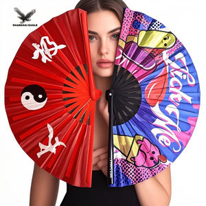 พัดมือพับได้พลาสติกสีสันสดใสไซส์ใหญ่33ซม. สำหรับผู้ชายผู้หญิงของขวัญเต้นรำตามเทศกาล - Product Image 5