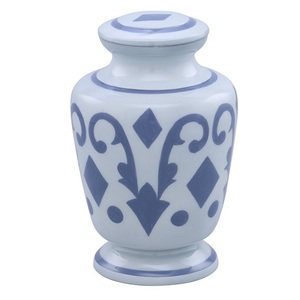 Urnas de cremación de aluminio para adultos con diseño en azul y blanco, urnas funerarias metálicas con acabado en color para cenizas humanas, urnas conmemorativas para cremación. - Product Image 1