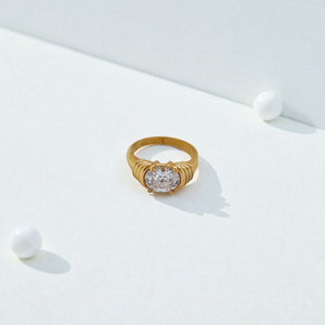 Vintage Clear Quartz Gold Plated Statement <b>Ring</b> for Women Handmade <b>Brass</b> Oval Gemstone Cocktail Fashion Jewelry - Product Image 1