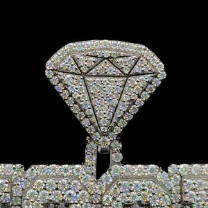 Pendentif personnalisé initial à deux couches en argent 925 diamants Moissanite glacés Style Hip Hop plaqué or en forme de diamant caution pour les fêtes - Product Image 5