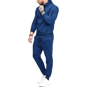 Pantalon de survêtement décontracté unisexe bleu, longueur intégrale, avec taille élastique et poches latérales, coupe classique, couleur unie, pour l'automne - Product Image 2