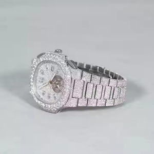 Montre analogique de luxe en acier inoxydable 20 mm avec bracelet, verre et diamants Moissanite de haute qualité, style Hip Hop, sport et mode, entièrement sertie - Product Image 2