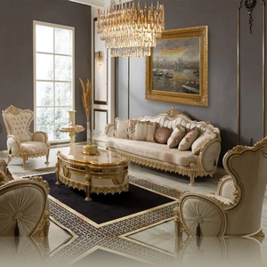 Juego de Sofás Tapizados en Madera de Teca de Lujo Royal Prestige, Tallados a Mano, Muebles Clásicos Europeos para Sala de Estar, Estilo Palacio Elegante - Product Image 1