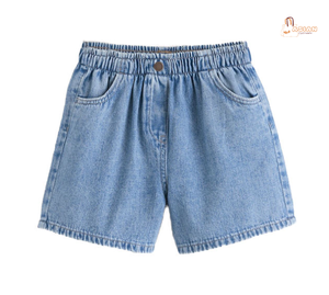 Shorts en jean élastiques taille haute pour enfants, garçons et filles, décontractés, en coton lavé, avec poches - Product Image 1