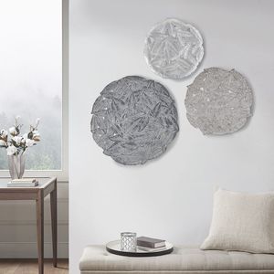 Set di 3 decorazioni murali in metallo con piume testurizzate - Categoria Arte Metallica - Product Image 1