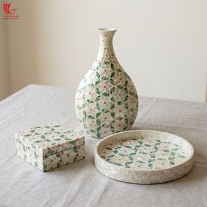 Ensemble de vases en mosaïque de coquillages Viettimecraft, plateau rond, boîte, décoration moderne pour la maison, design en marbre fait main, salon, intérieur - Product Image 1