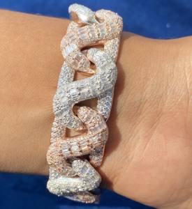 กำไลข้อมือเงินแท้ 925 ประดับเพชรโมอิสซาไนต์ทรงกลมและทรงบาแกตต์ ดีไซน์หรูหราแบบสองสี - Product Image 5