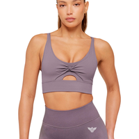 Soutien-gorge de sport sans couture pour femme, lavande, en Spandex/Nylon, maintien élevé, décolleté en U, dos découpé, bretelles réglables, respirant, pour yoga, gym et entraînement