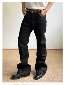Pantalones Vaqueros Negros de Pierna Recta, Estilo Vintage, para Verano, Otoño e Invierno, Nueva Tendencia Urbana, Tejido Lavado, Corte Bootcut, Unisex, Hip Hop - Product Image 4