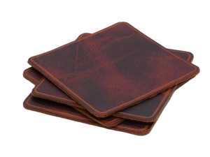 Hand Stitched Genuine Leather Coaster Set Round Cowhide Table Mats Luxury Furniture <b>Scratch</b> Protection <b>Pad</b> GLC-0124 - Product Image 2
