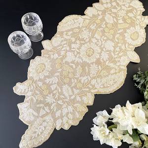 Handmade Luxury Customized Shape Fabric Table <b>Runner</b> <b>Green</b> Cream Embroidered Design Adjustable 5mm Thick Eco-Friendly Durable - Product Image 2