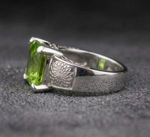 Anillo Cristiano para Hombre, Hecho a Mano, con Peridoto y Cuarzo en Plata de Ley 925, Engaste Cuadrado de 10mm, Diseño Floral, Superventas - Product Image 2