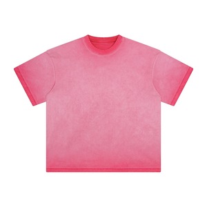 Oversized Men's Pink Gradient Cotton T-<b>Shirt</b> Casual Short Sleeve Summer Style Plain Dyed Knitted <b>Shirt</b> - Product Image 1