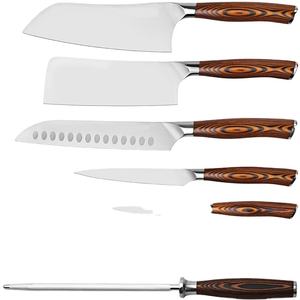 Juego de cuchillos de Chef personalizados de acero alemán hechos a mano de 6 piezas, cuchillos de cocina, vaina de cuero, hoja de Damasco, mango de hueso, acero inoxidable - Product Image 1