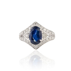 Bague de déclaration vintage inspirée du saphir bleu vif et du diamant, en or blanc 14 carats, pour mariage et soirée, prix de gros usine - Product Image 1
