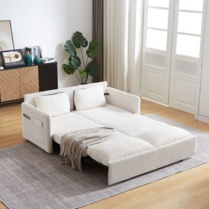 64.5 Inch Soft Corduroy Convertible <b>Sleeper</b> <b>Sofa</b> Bed 3 in 1 Adjustable Pullout with 2 Side Pockets and Pillows - Product Image 1