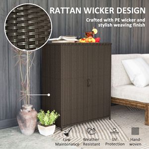 Armadio Rustico in Vimini per Esterni con 4 Ripiani e 2 Ante per Conservazione Asciugamani da Giardino e Piscina - Product Image 5
