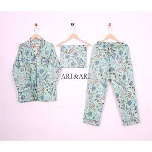 ชุดนอนลำลองลายดอกไม้พิมพ์ลายด้วยมือ ผ้าฝ้าย แขนยาว สำหรับผู้หญิง ใส่หน้าร้อน ชุดนอนสำหรับนอนหลับ - Product Image 6