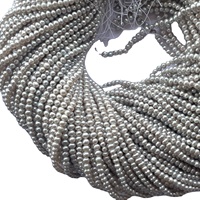 Perles d'eau douce naturelles grises blanchâtres de 3 mm 4 mm, lisses, en fil, vente en gros, pierres précieuses certifiées IGI, fournisseur direct Vivaaz Gems