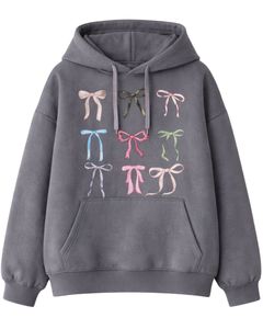 Grey Bow Print Hoodie And <b>Jogger</b> Set <b>Women</b> Oversized <b>Fleece</b> Tracksuit Cozy Casual Pullover Sweatshirt Pants Set Winter Wear Plus - Product Image 1