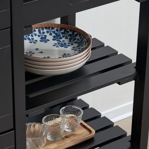 Carrello da Cucina a Tre Cassetti e Tre Ripiani con Maniglia Color Bronzo, 76*37*84cm, Piano in Legno Verniciato Nero - Product Image 5