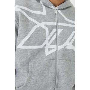 OEM Heavyweight Satin <b>Lined</b> Hood Embroidery Zip Hooded Tracksuit Set Unisex Oversized 3D Puff Print High Quality Sweatshirt - Product Image 4