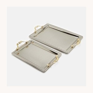 Plateau de service en métal doré de qualité supérieure, nouveau design élégant, plateau de service personnalisé pour les en-cas, les desserts, les fruits. - Product Image 3