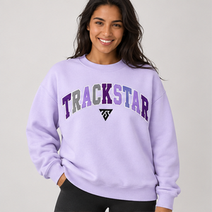 Sweat-shirt ras du cou oversize à manches longues pour femme, motif lettres universitaires multicolores lilas, avec logo personnalisé, vente en gros - Product Image 1