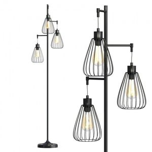 Lampada da Terra Industriale a 3 Luci con Paralume in Metallo Nero, Base E27, Luce Bianca Calda per Ufficio e Hotel - Product Image 5