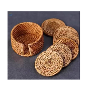 Luxury BOHO Rattan Coaster Handmade <b>Round</b> <b>Mats</b> & Pads Table Decoration Coaster - Product Image 3