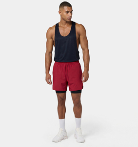 Shorts de sport pour homme, rouge, double couche, avec doublure de compression intérieure, séchage rapide, shorts de course sportifs, cordon de serrage à la taille, poches - Product Image 5