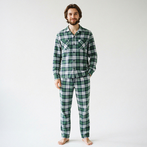 <b>Flannel</b> Loungewear Set <b>Men</b> Plaid Sleepwear Long Sleeve Shirt Flanned Pants Comfortable Warm <b>Pajamas</b> Full Length Night Dress - Product Image 2