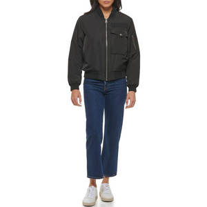 Wholesale <b>Women</b> Custom Black Utility Bomber <b>Jacket</b> Fashion Lightweight <b>Flight</b> <b>Jacket</b> Ladies Streetwear Casual Outerwear Zip Up - Product Image 1