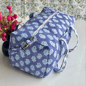 Large Luxury Quilted Cotton Duffle <b>Bag</b> Zipper High Quality Boho Vintage Block Print Trending Weekender Travel Shoulder <b>Overnight</b> - Product Image 1