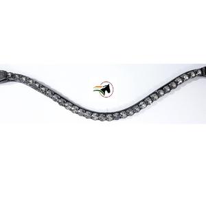 Correa de frente para caballo Easy Swap Crystal con piedras de diamante Rivoli de 10 mm en gris y negro, accesorio curvo para brida con bucle de cambio rápido. - Product Image 1