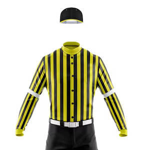 Men's Yellow Black Striped Soccer Jersey Full Sleeve Button Front Fitted Moisture Wicking Uniform with Pants and <b>Cap</b> - Product Image 3