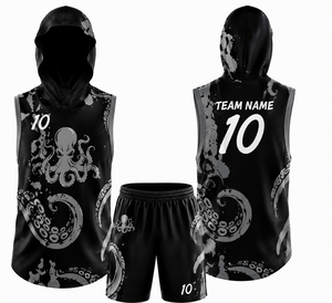 Conjunto de Uniforme de Baloncesto Personalizado Sublimado sin Mangas con Capucha, Secado Rápido, Estampado Gráfico, Unisex, Ropa Deportiva 100% - Product Image 5