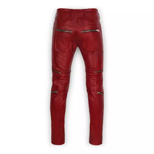 Pantalones Casuales de Cuero Personalizados de Alta Calidad con Logotipo Personalizado para Hombre, Color Rojo Cereza, Cuero Genuino de la Mejor Calidad, MOQ Bajo - Product Image 2