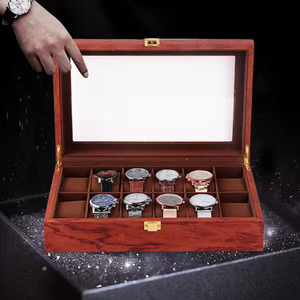 Boîte de présentation de montres en bois, nouveau design, luxe, élégante, en bois d'acacia brun, grain de noyer, organiseur de montres pour 6 emplacements - Product Image 2