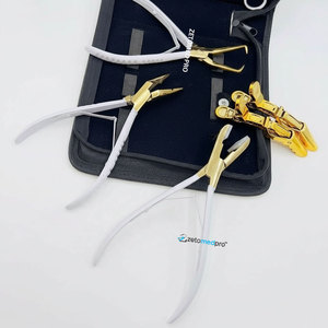 Kit d'outils professionnels pour extensions de cheveux : pinces crocodiles dorées, peigne blanc, aiguilles en C, logo personnalisé en acier inoxydable - Product Image 2