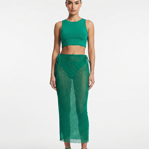 Minifalda de malla transparente de cintura alta para mujer con cordón, 100% poliéster de secado rápido - Product Image 6