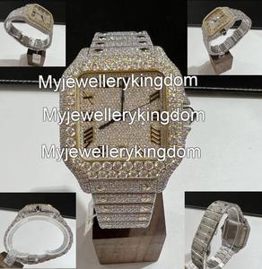 Reloj de Lujo para Hombre con Esfera Cuadrada de Oro Amarillo de Dos Tonos, Caja de Acero Inoxidable, Resistente al Agua 10 Bar, con Moissanita VVS, Estilo Hip Hop - Product Image 2