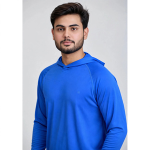 Chemise à manches longues à capuche pour homme, bleu clair, UPF 50, couleur unie, séchage rapide, spandex/polyester, respirante, boutons pression, vêtements de pêche - Product Image 5
