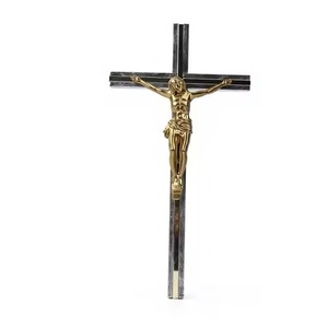 Traditional Brass Wall Hanging Crucifix with Gold Jesus Figure and Black Cross Indoor Decor for Living Room Church Use - Product Image 1