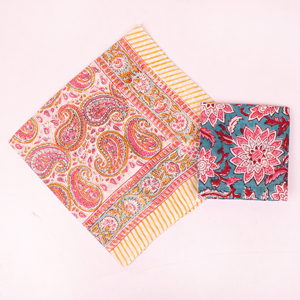Bohemian Style Block Printed Cotton <b>Bandana</b> for Women Fashion MultiColor Accessories Floral Pattern Head Scarf Summer Collection - Product Image 4