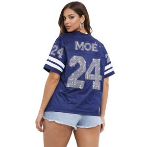 Maillot de football américain personnalisé avec strass, t-shirt de football en maille à séchage rapide 100 % polyester, t-shirt streetwear hip-hop scintillant - Product Image 2