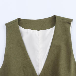 Chaleco Elegante Casual para Mujer, Cuello Redondo, con Cinturón, Color Verde Personalizable, Resistente al Viento y Transpirable, Venta al Por Mayor, Nueva Colección 2026 - Product Image 3
