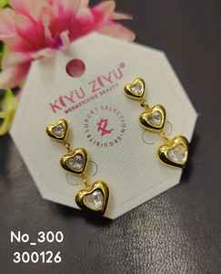 Gold Plated American Diamond <b>Drop</b> <b>Earrings</b> Trendy Alloy Stainless Steel Stud Top Dangle Design for Women - Product Image 1