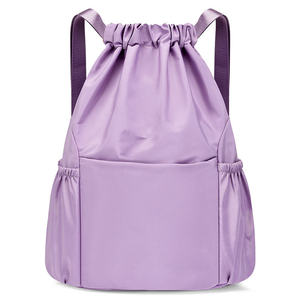 Mochila Morada con Cordón, Bolsa Deportiva de Poliéster, Correas Ajustables, Diseño Liso, Suministros al por Mayor OEM - Product Image 3